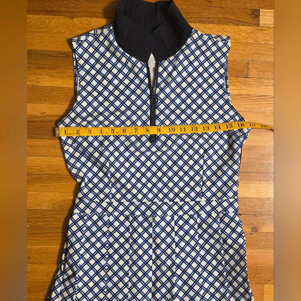 Tory Burch Blue and White Sleeveless Polo Mini Dress